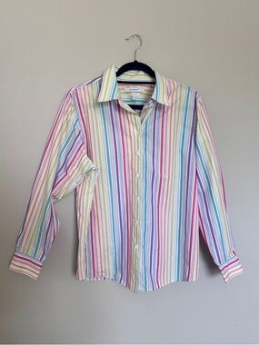 LIKE NEW! Foxcroft Multicolor Pastel Stripe Button-Down Shirt
